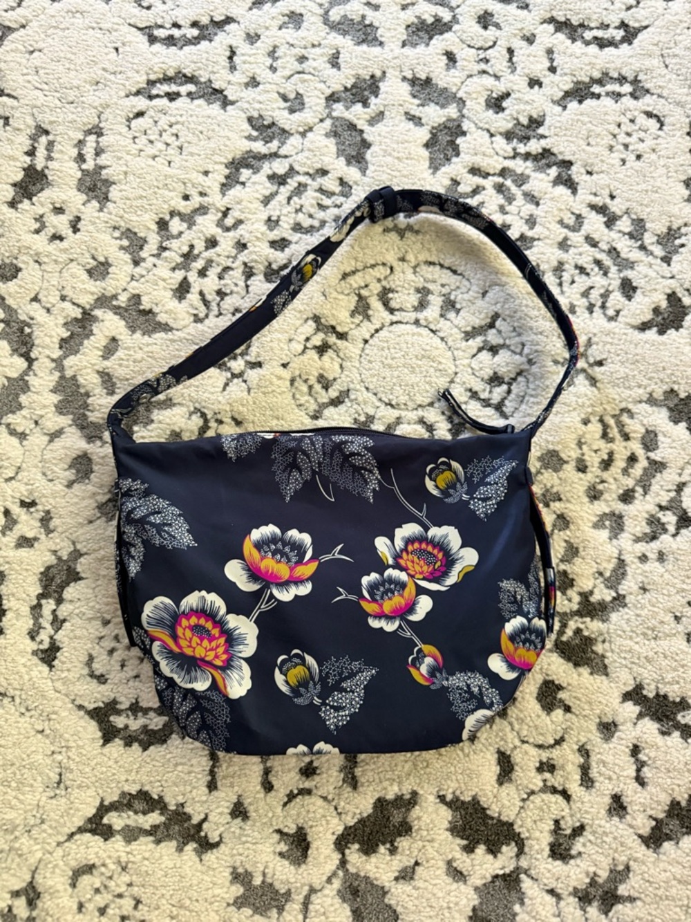 Vera Bradley Navy Floral Shoulder Bag with Pink and Yellow Accents